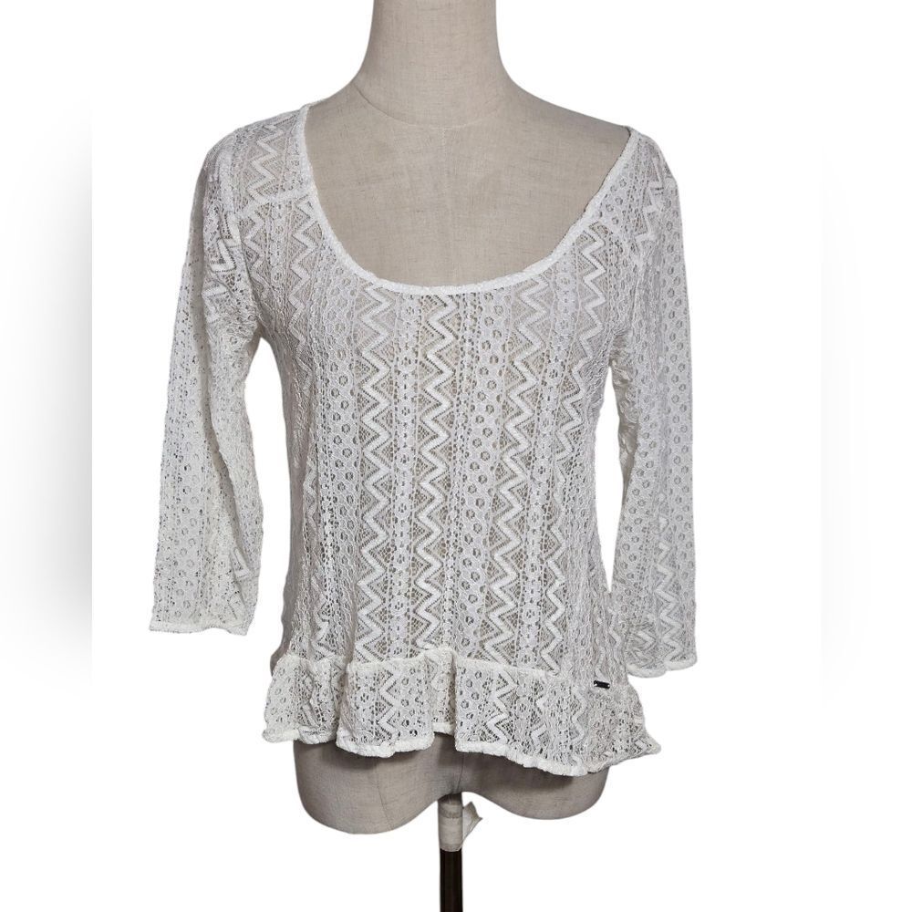Abercrombie & Fitch White Y2K Sheer Lace  Top